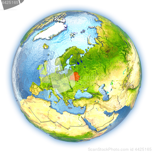 Image of Belarus on isolated globe