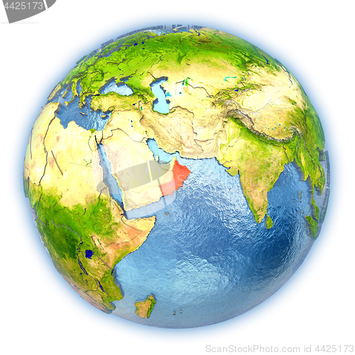 Image of Oman on isolated globe