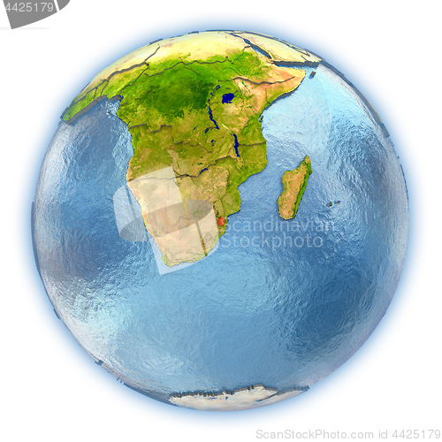 Image of Swaziland on isolated globe