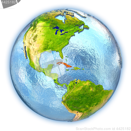 Image of Cuba on isolated globe
