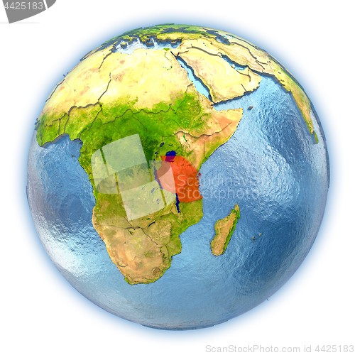 Image of Tanzania on isolated globe