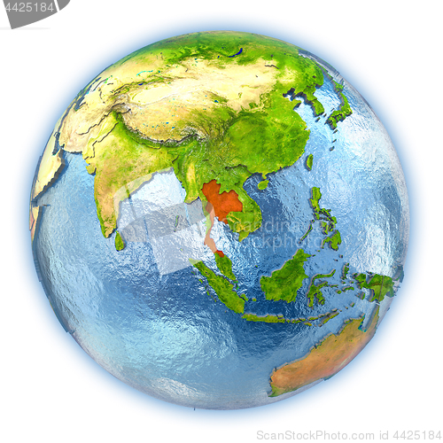 Image of Thailand on isolated globe