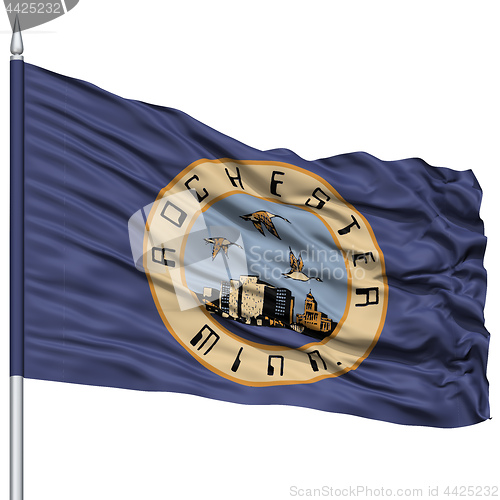 Image of Rochester City Flag on Flagpole, USA