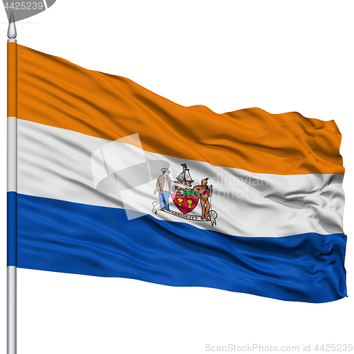 Image of Albany Flag on Flagpole, Waving on White Background