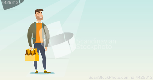 Image of Man with pack of beer vector illustration.