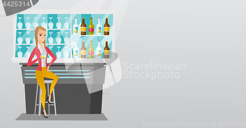 Image of Caucasian woman sitting at the bar counter.