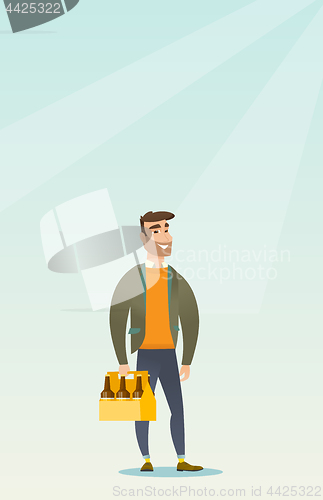 Image of Man with pack of beer vector illustration.