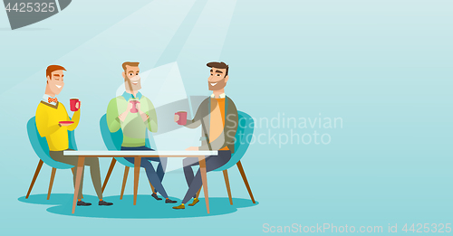 Image of Group of men drinking hot and alcoholic drinks.