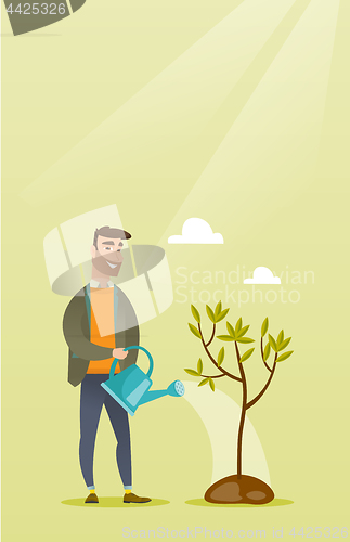 Image of Man watering tree vector illustration.