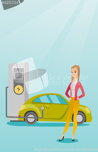 Image of Charging of electric car vector illustration.