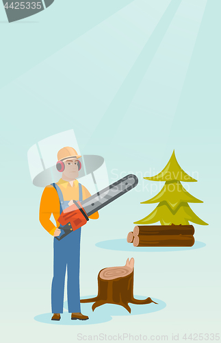 Image of Lumberjack with chainsaw vector illustration.