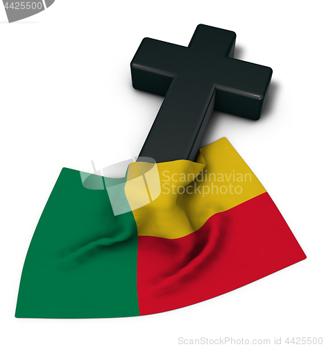 Image of christliches kreuz und flagge von benin