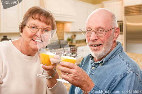 Image of Happy Senior Couple with Glasses of Orange Juice