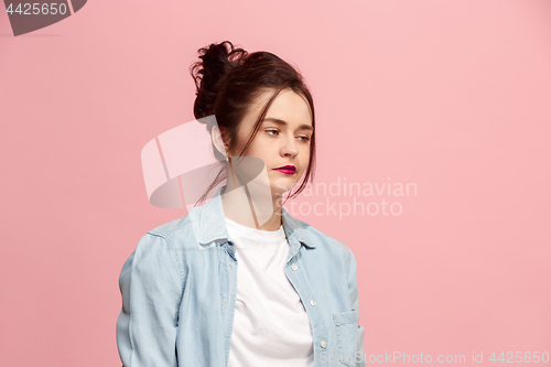 Image of Beautiful bored woman bored isolated on pink background