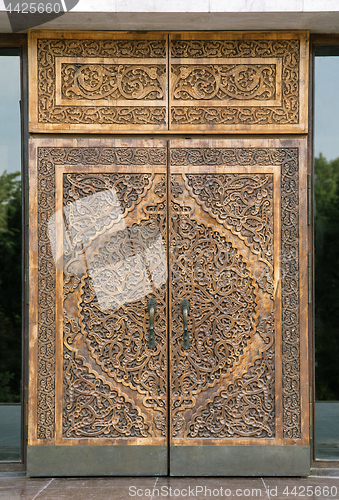 Image of Traditional carved wooden door, Uzbekistan