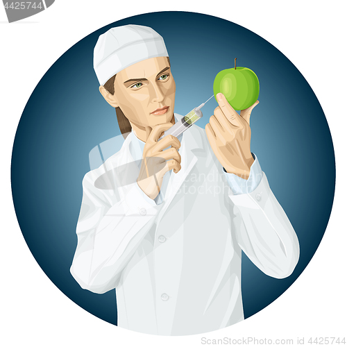 Image of Doctor does gmo modification to an apple