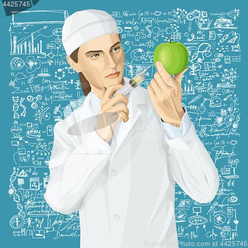 Image of Doctor does gmo modification to an apple