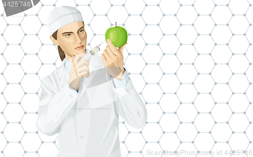 Image of Doctor does gmo modification to an apple