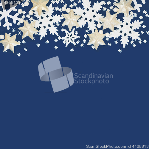 Image of Christmas Snowflake and Star Background 
