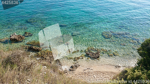 Image of Rocky beach, bue transperent sea