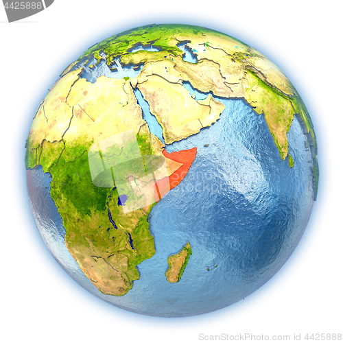 Image of Somalia on isolated globe