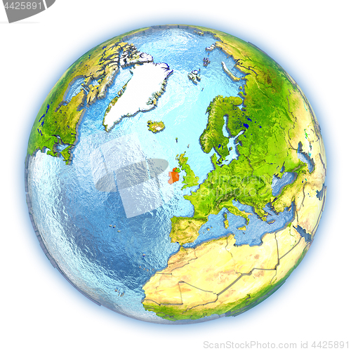 Image of Ireland on isolated globe