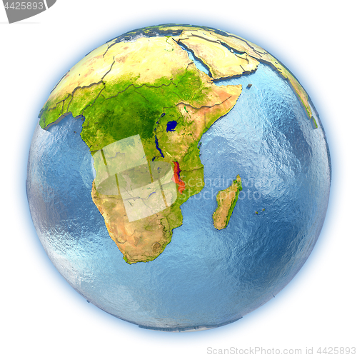 Image of Malawi on isolated globe