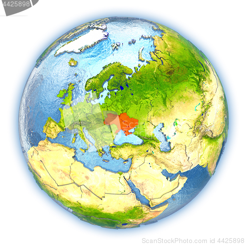 Image of Ukraine on isolated globe