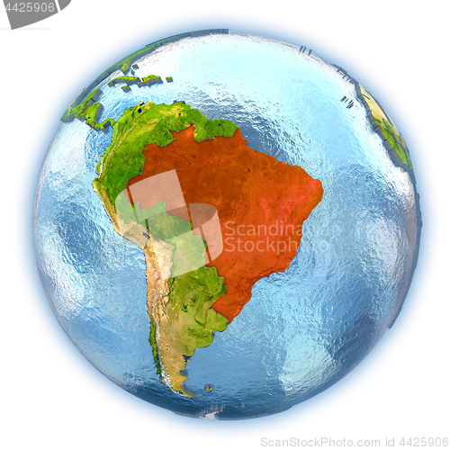 Image of Brazil on isolated globe