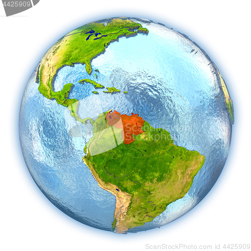 Image of Venezuela on isolated globe