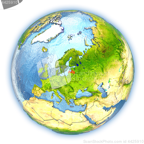 Image of Latvia on isolated globe