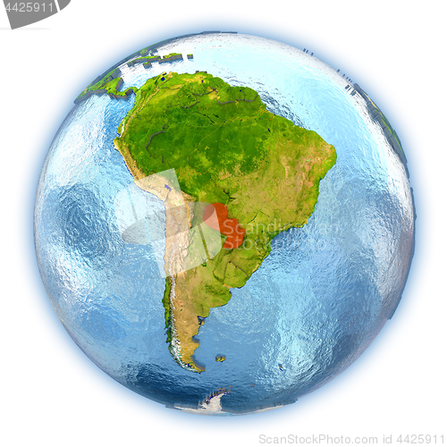 Image of Paraguay on isolated globe