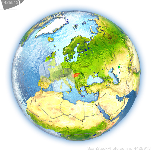 Image of Hungary on isolated globe