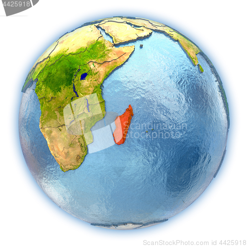 Image of Madagascar on isolated globe