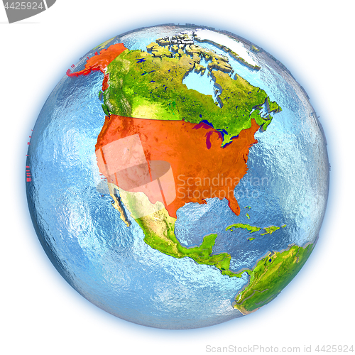 Image of USA on isolated globe