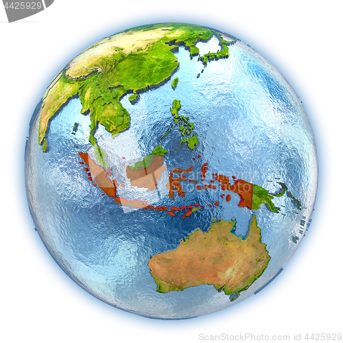 Image of Indonesia on isolated globe