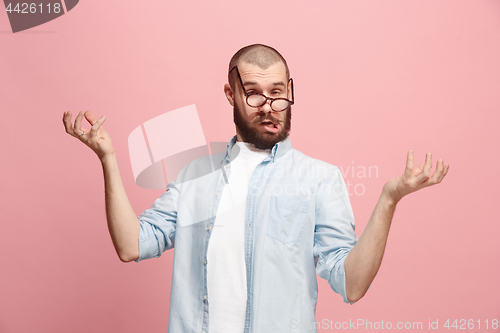 Image of The crazy man in stress isolated on pink