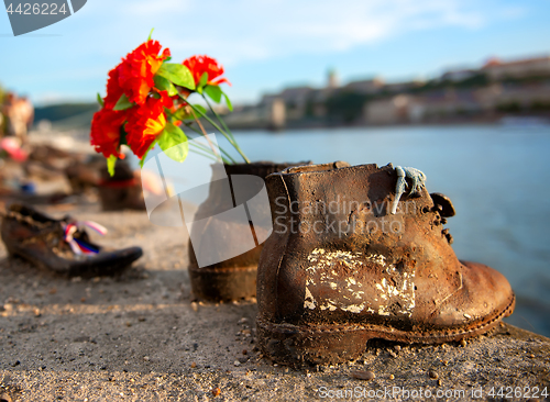 Image of Shoes on embarkment of Danube