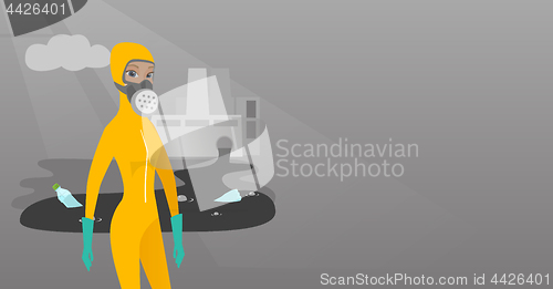 Image of Woman in radiation protective suit.