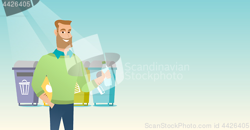 Image of Man throwing away plastic bottle.