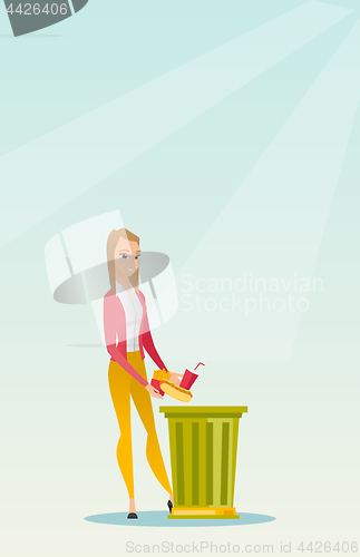 Image of Woman throwing junk food vector illustration.