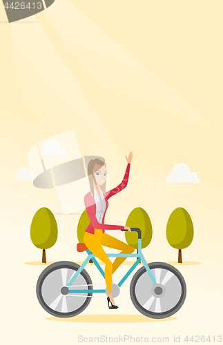 Image of Woman riding bicycle vector illustration.