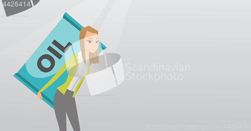 Image of Woman carrying oil barrel vector illustration.