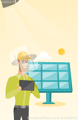Image of Caucasian worker of solar power plant.
