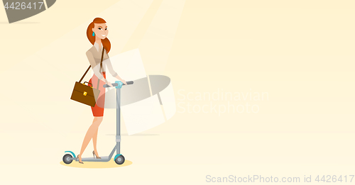 Image of Woman riding kick scooter vector illustration.