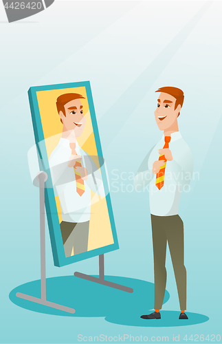 Image of Business man looking himself in the mirror.