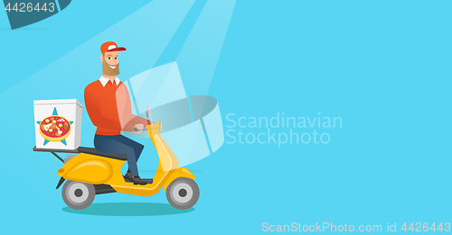 Image of Man delivering pizza on scooter.