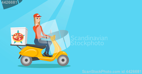 Image of Woman delivering pizza on scooter.