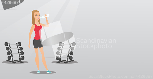Image of Sportswoman drinking water vector illustration.