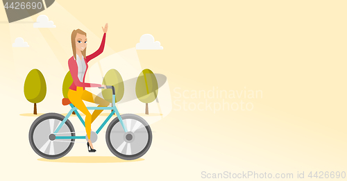 Image of Woman riding bicycle vector illustration.